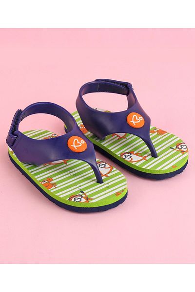 Babyoye Babyoye Stripe Flip Flops Sea Animal Print - Green & Purple