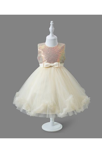 Mark & Mia Mark & Mia Bow Embellished and Sequin Embroidered Party Dress - Off White