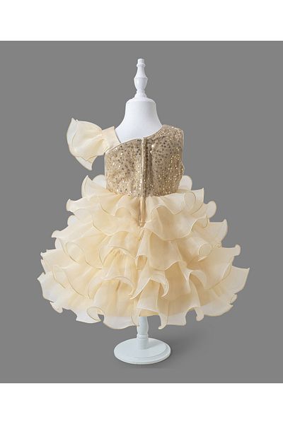 Mark & Mia Mark & Mia Bow Embellished Ruffle Detailing Party Dress - Gold and Beige
