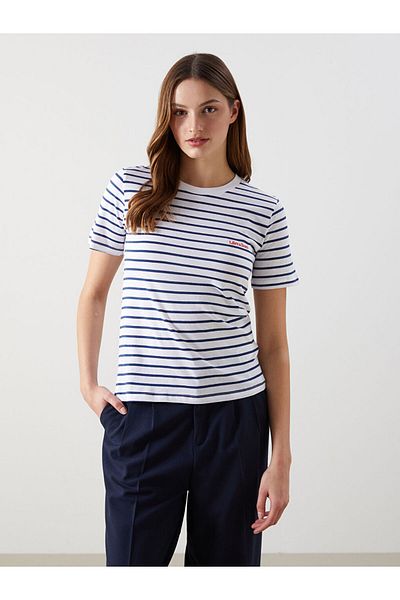 LC Waikiki Tricou cu dungi pentru damă, cu decolteu, sezon nou - S5DJ23Z8