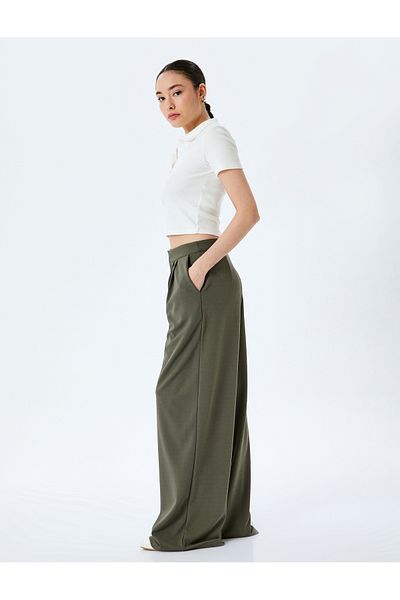 Koton High Waist Pleated Comfortable Fit Wide Leg Pants