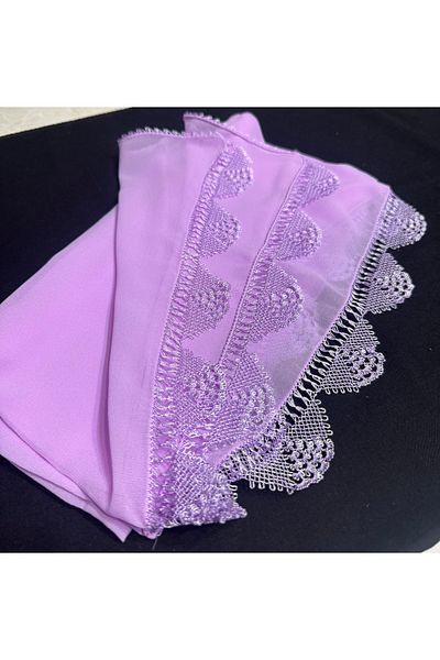 arzumçeyiz Size of 140*70 cm Lilac Handcrafted English Embroidery - Mevlüt Head Scarf