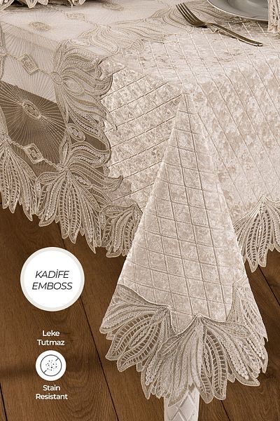 Evlen Home Collection Față de masă de lux din catifea dintr-o bucată din dantelă din dantelă Vels lavabilă moale bucătărie cremă zilnică