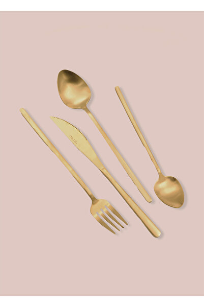 The Mia Giallo Çatal Kaşık Bıçak Takımı Mat Gold 24 Parça