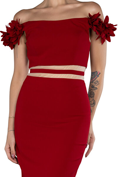 Arden Black Red Powder Midi Cocktail Dress - Bodycon Fit Homecoming Evening Dress 38-44