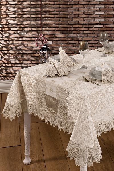 Evlen Home Collection Față de masă de lux din catifea dintr-o bucată din dantelă din dantelă Vels lavabilă moale bucătărie cremă zilnică