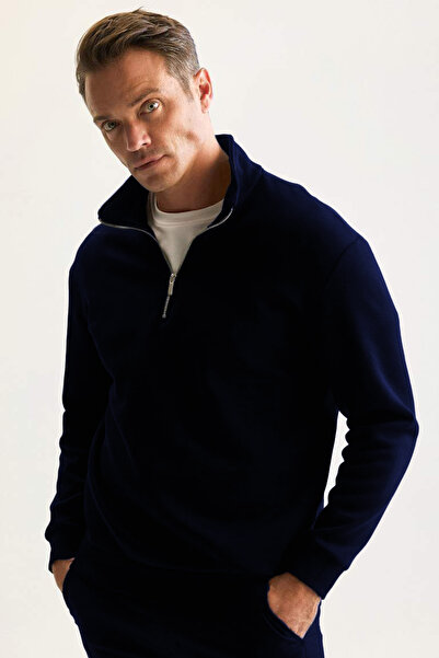 CMZ COLLECTİON Unisex Φούτερ με μισό φερμουάρ και 3 κλωστές