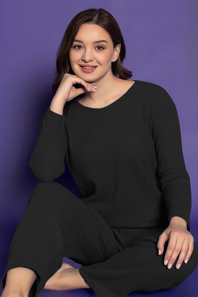 ARMİLLİA DİMODA Set pijama confortabilă pentru femei Double – cu nervuri, fără vedere prin interior, antracit