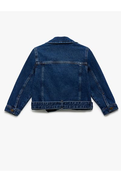 Koton Jachetă din denim cu mânecă lungă din bumbac, cu fermoar, cu detaliu de curea