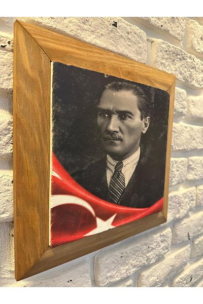 woodhomeworks Πίνακας Μαρμάρου Φυσικής Πέτρας με Μασίφ Πλαίσιο 26x26 cm