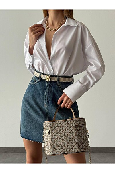 Bisou -BİSOU- 7432  KADIN OVERSİZE UZUN KOL BASİC GÖMLEK