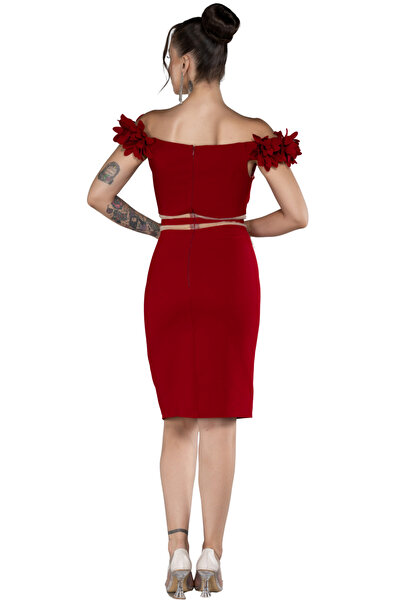 Arden Black Red Powder Midi Cocktail Dress - Bodycon Fit Homecoming Evening Dress 38-44