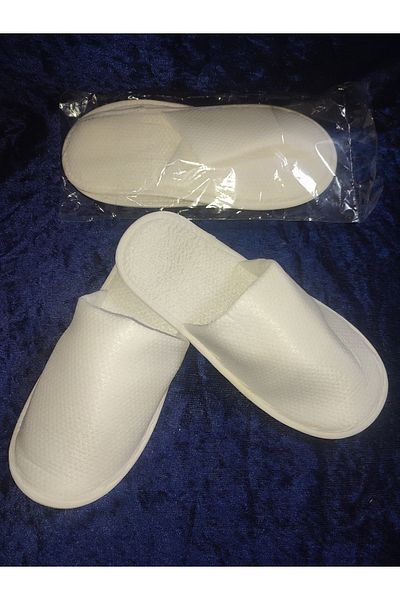 Uslu Çeyiz 10 Pairs Honeycomb Textured, Biased Double Layer Towel White Hotel Slippers