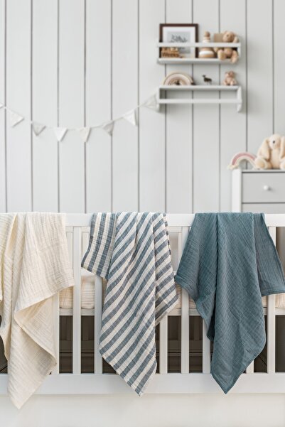 EIFIN Müslin Örtü & Battaniye 3'lü Set %100 Pamuk Oeko-teks Sertifikalı 80x80 Cm