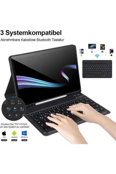 TEKNETSTORE Samsung Galaxy Tab S9 Fe 10.9" Q Türkçe Klavyeli Kılıf Kalem Bölmeli Bluetooth Özellikli Standlı
