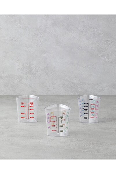 English Home Aline Set of 3 Plastic Measuring Cups - Kitchen Utensils, 8X8X9 cm Clear