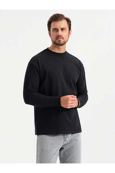 OMBRE Pánské LOOSE FIT bavlněné dlouhé rukávy s kulatým výstřihem - černé V1 OM-LSBC-0129 L