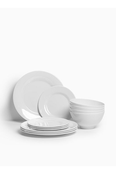 mastergold Premium Melamine Dinner Set 12 Pieces For 4 People White Microwave And Dishwasher Safe( 12 Pieces)