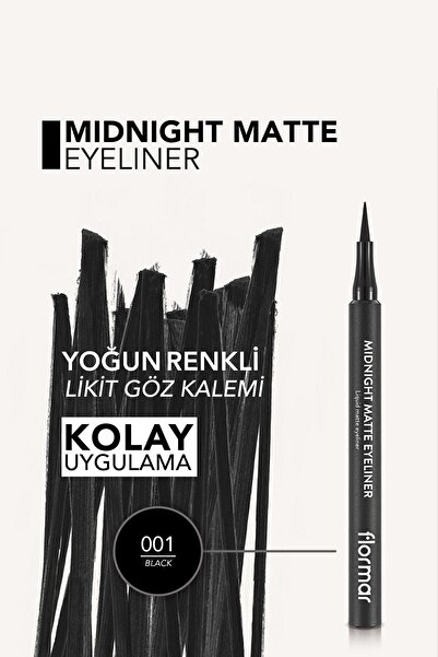 Flormar Mat Likit Kalem Eyeliner (SİYAH) - Midnight Matte Eyeliner - 001 Black - 8690604532292