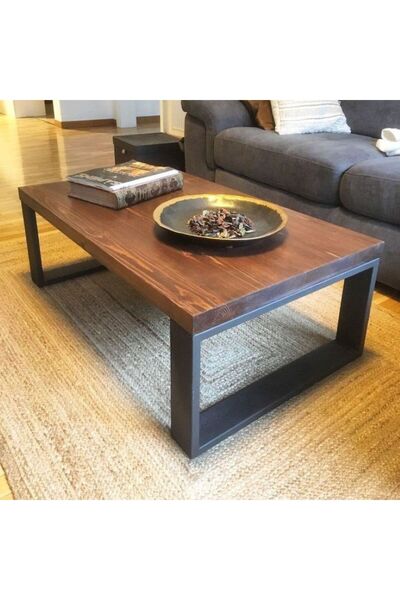 HFAY Doğal Ahşap Orta Sehpa Demir Ayak 80x50