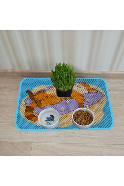 PeraMila Cat Dog Food and Water Bowl - With Underpads and Scratching Features
