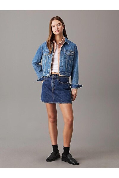 Calvin Klein Kadın Rahat Kesim Cep Detaylı Uzun Kollu Denim Mavi Ceket J20J224542-1A4