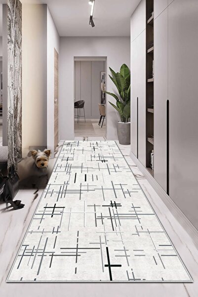df home Yolluk Geometrik İskandinav Eskitmeli Dijital Baskı Yıkanabilir Kayma...