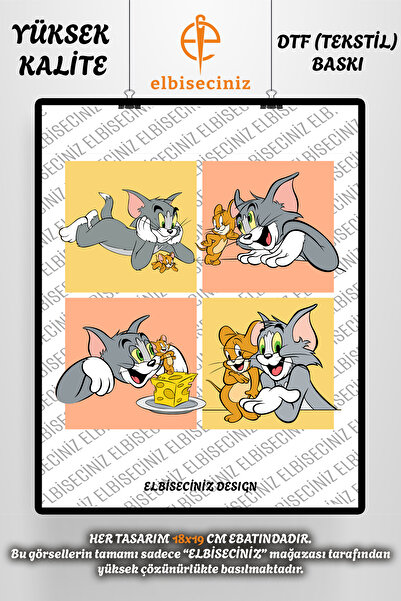 VİZYON İKRA "TOM VE JERRY" Kumaşa Ve Deriye Baskı Kumaş Aplike Yama Ütü Ile Y...