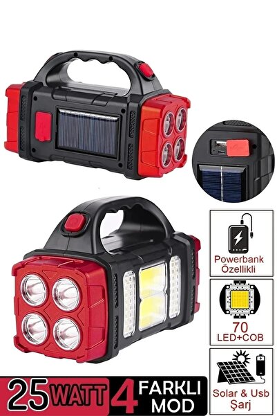 goldixpir Güneş Enerjili Solar Şarjlı 25w Aydınlatma Cihazı 4 Mod Kamp El Fen...