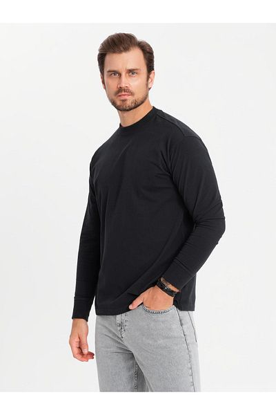 OMBRE Pánské LOOSE FIT bavlněné dlouhé rukávy s kulatým výstřihem - černé V1 OM-LSBC-0129 L