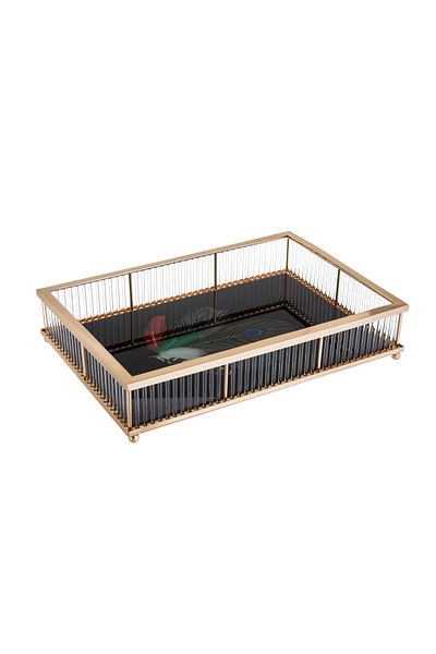 Dania glass serving tray with golden metal hand 38X26X7 cm