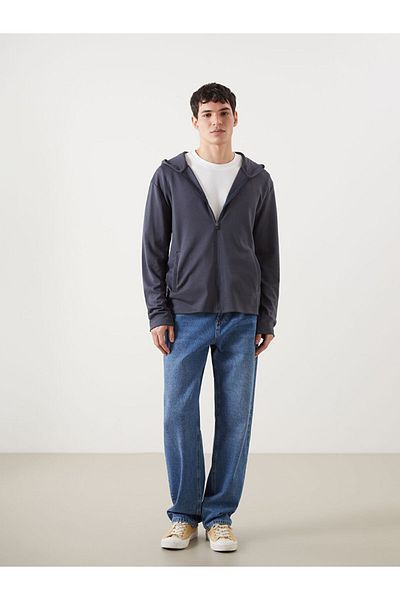 LC Waikiki Xside Gray Hooded Long Sleeve Men's Zipper Sweatshirt