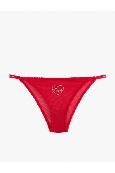 Koton Sweetheart Stone Embroidered Side Drawstring Tulle Panties