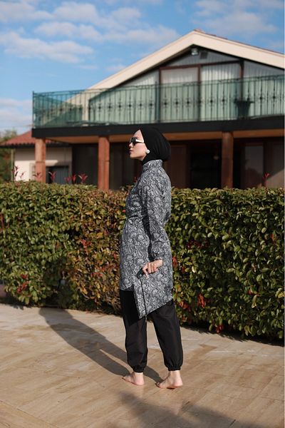 dilber fashion Costum de baie Hijab cu fermoar, cu model șal și elastic în talie, cu cadou de os și geantă