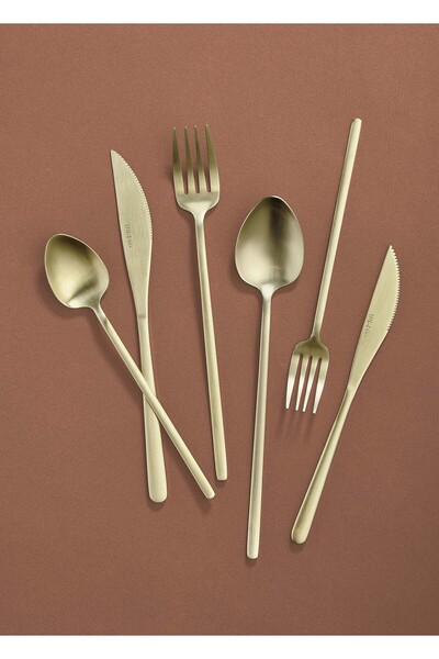 The Mia Giallo Çatal Kaşık Bıçak Takımı Mat Gold 36 Parça
