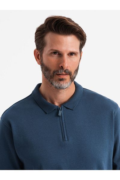 OMBRE Pánské polodlouhý rukáv s límcem na zip - krémová V3 OM-POLS-0130 L