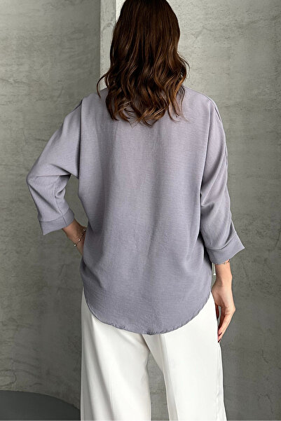 macharel jeans Γυναικείο υφασμάτινο πουκάμισο Ayrobin με μανίκια τριών τετάρτων