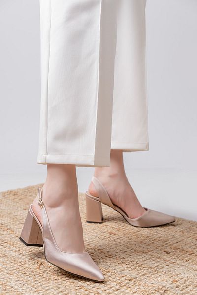 Hayalimdeki Ayakkabı Tonia Cream Satin Heeled Women's Shoes