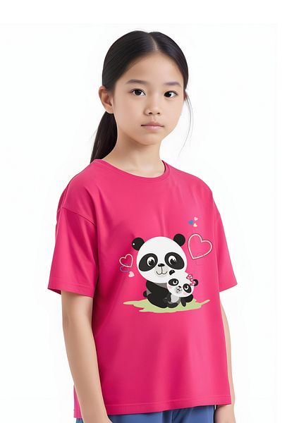 panios kids Tricou cu mânecă scurtă pentru fetiță cu imprimeu Mother Panda