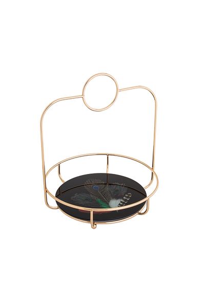 Dania glass serving tray with golden metal hand 25X24 cm