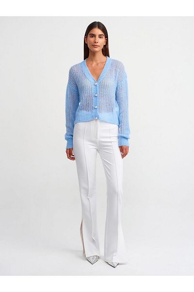Dilvin 60223 Cardigan din tricot cu nasturi ajurat cu decolteu în V