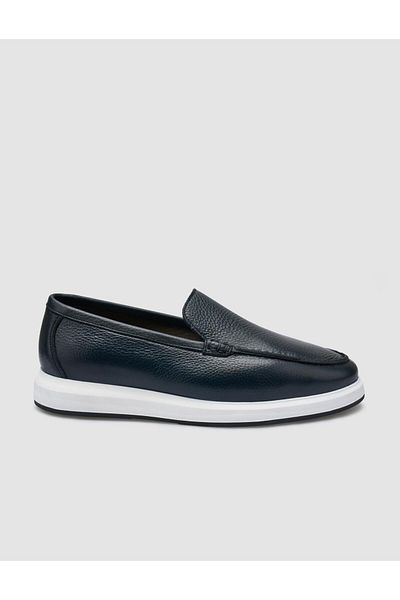 Cabani 100% Genuine Leather Navy Blue Men's Casual Shoes