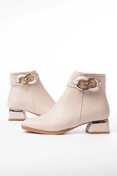 zenalook Beige Buckle Accessory Heeled Zippered Daily Women's Boots