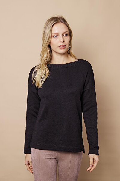 Jument Women S Lightweight Stretchy Trkio Boat Neck Off-Shoulder Long Sleeve Pullover Blouse-Black