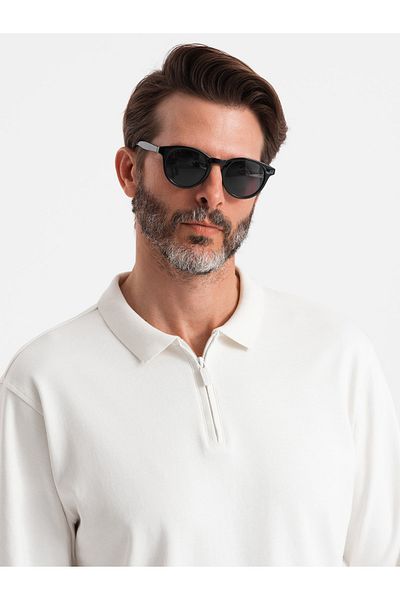 OMBRE Pánské polodlouhý rukáv s límcem na zip - bílá V1 OM-POLS-0130 XL