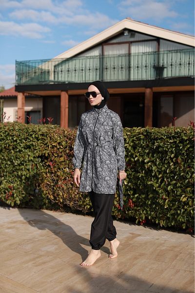 dilber fashion Costum de baie Hijab cu fermoar, cu model șal și elastic în talie, cu cadou de os și geantă