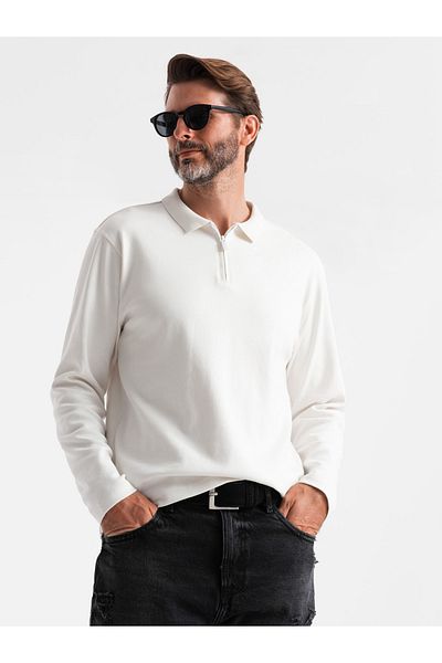 OMBRE Pánské polodlouhý rukáv s límcem na zip - bílá V1 OM-POLS-0130 XL