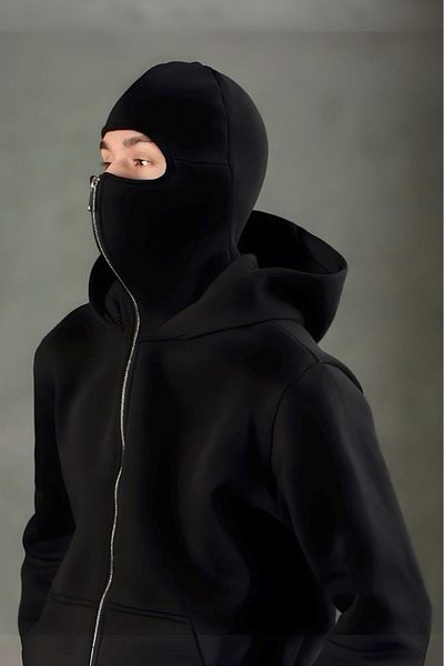 Oksit Унисекс суичър с качулка и цип от тройна прежда Ninja Ski Mask