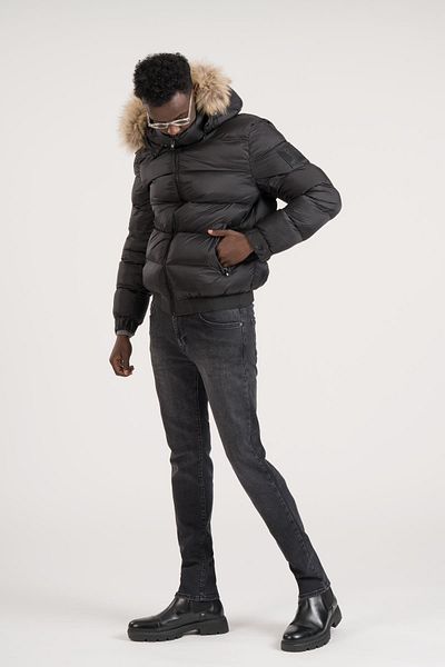 Giotelli Slimfit Fur Hoodie (Fur and Hoodie) Elastic Waist Puffer Coat
