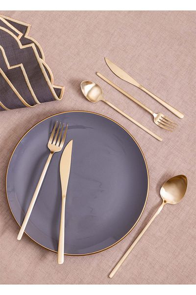 The Mia Giallo Fork Spoon Knife Set Matte Gold 36 Pieces